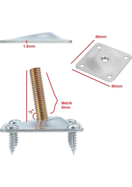 Kanepe Sehpa Masa Ahşap Ayak Bağlantı Aparatı 15 Derece Açılı Metal Montaj Braketi 4 Adet