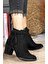 Woggo 501 Süet 6 cm Topuk Kadın Bot Ayakkabı Siyah