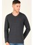 T8587 DEWBERRY V YAKA ERKEK UZUN KOL T-SHIRT-KOYU ANTRASİT 1