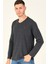 T8587 DEWBERRY V YAKA ERKEK UZUN KOL T-SHIRT-KOYU ANTRASİT 5