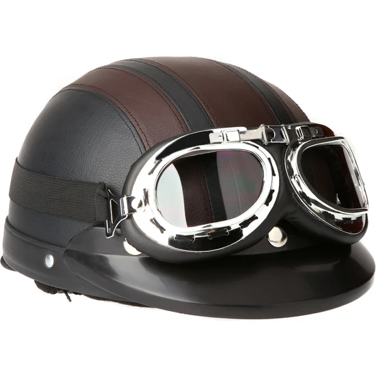 Motorcycle Scooter Open Face Half Leather Helmet with Visor UV