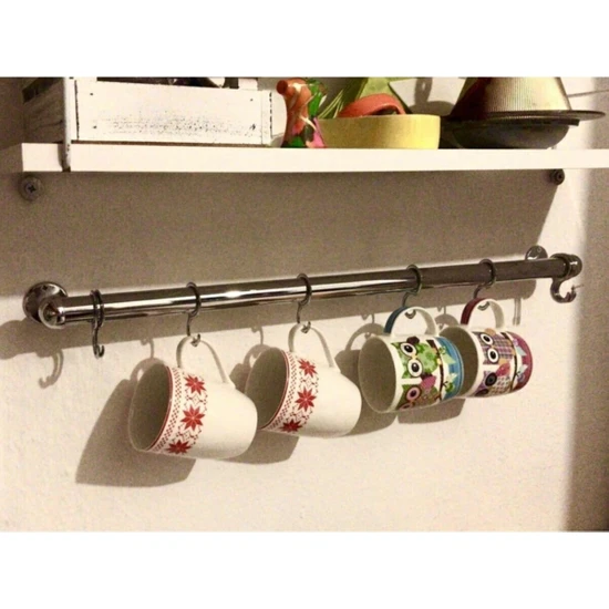 Ayder 80 cm Krom Mutfak Kupa Fincan Askılık Banyo Askılık Aparatları Ile