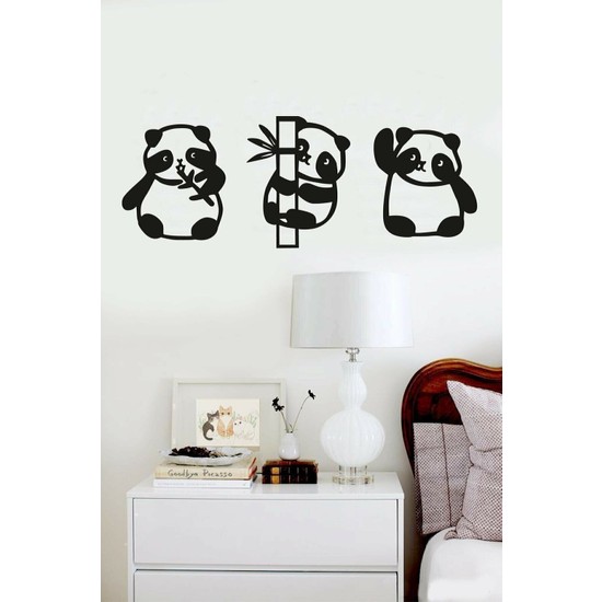 Numa Concept Panda 3lü Duvar Dekoru Siyah Ahşap Lazer Tablo-Yeni 10,14X11,49 cm