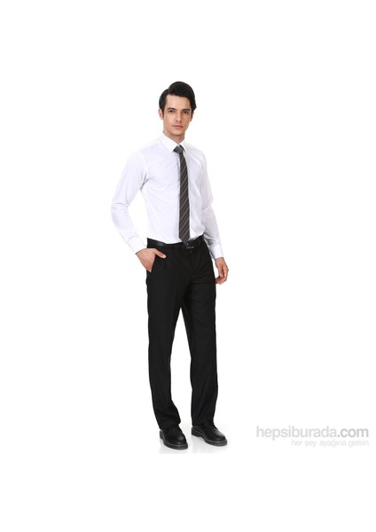 Erkek Siyah Klasik Kesim Cepli Kumaş Pantolon