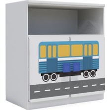 Woody Life 1 Raflı 2 Kapaklı Çocuk Odası Anaokulu Kreş Dolap Şehir Temalı