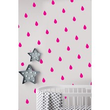 Lizpo Decor Yağmur Damlası Duvar Sticker Bebek Çocuk Odası Dekoratif Çıkartma Pembe Sticker, 3X5CM 100 Adt