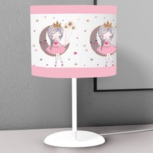 instababyrooms Beyaz Elbiseli Kız ve Ay Desenli Çocuk Odası Dijital Baskılı Çocuk Odası Masaüstü Abajur Avize