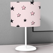 instababyrooms Açık Pembe Yıldız Desenli Çocuk Odası Dijital Baskılı Çocuk Odası Masaüstü Abajur Avize