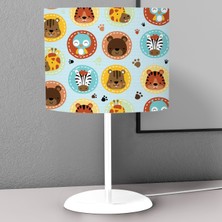 instababyrooms Açık Mavi Hayvanlar  Desenli Çocuk Odası Dijital Baskılı Çocuk Odası Masaüstü Abajur Avize