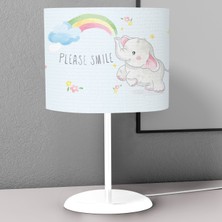 instababyrooms Açık Mavi Gülümseyen Fil Desenli Çocuk Odası Dijital Baskılı Çocuk Odası Masaüstü Abajur Avize