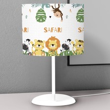 instababyrooms Beyaz Safari  Desenli Çocuk Odası Dijital Baskılı Çocuk Odası Masaüstü Abajur Avize