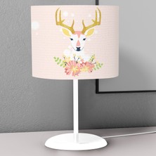 instababyrooms Bej Rengi Geyik ve Çiçekler Desenli Çocuk Odası Dijital Baskılı Çocuk Odası Masaüstü Abajur Avize