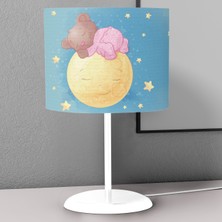 instababyrooms Mavi Ayda Uyuyan Ayı Desenli Çocuk Odası Dijital Baskılı Çocuk Odası Masaüstü Abajur Avize