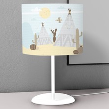 instababyrooms Vahşi Batı Dağ ve Kaktüs  Desenli Çocuk Odası Dijital Baskılı Çocuk Odası Masaüstü Abajur Avize