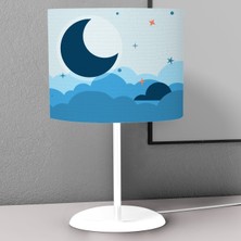 instababyrooms Mavi Ay ve Yıldız Desenli Çocuk Odası Dijital Baskılı Çocuk Odası Masaüstü Abajur Avize