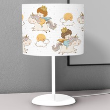 instababyrooms Beyaz Prens Unicorn Desenli Çocuk Odası Dijital Baskılı Çocuk Odası Masaüstü Abajur Avize