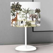 instababyrooms Zebra Fil ve Zürafa  Desenli Çocuk Odası Dijital Baskılı Çocuk Odası Masaüstü Abajur Avize