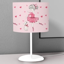 instababyrooms Kırmızı Balerin Kız Kedi Kalp Desenli Çocuk Odası Dijital Baskılı Çocuk Odası Masaüstü Abajur Avize