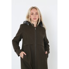 Kmk Kadın Kaşmir Kaşe Kapşonlu Kürklü Kaban Mont