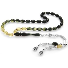 DAVİD BLACK Kararmaz Metal Su Damlası Püsküllü Arpa Kesim Bilek Boy Süzme Beyaz-Siyah Ateş Kehribar Tesbih