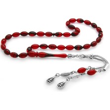 DAVİD BLACK Kararmaz Metal Su Damlası Püsküllü Arpa Kesim Bilek Boy Kırmızı-Siyah Ateş Kehribar Tesbih