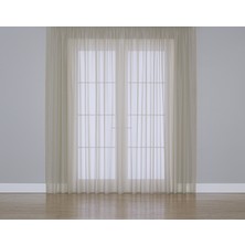 Gauze Fabric Design Kullanıma Hazır Sade Bej Tül Perde (1'e 2.5 Orta Pile)