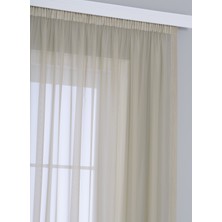 Gauze Fabric Design Kullanıma Hazır Sade Bej Tül Perde (1'e 2.5 Orta Pile)