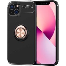 Case World Apple iPhone 13 Mini Kılıf Renkli Yüzüklü Manyetik Silikon Kapak Siyah - Rose Gold