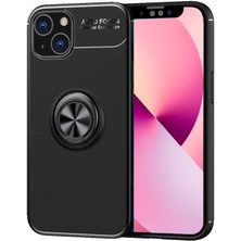 Case World Apple iPhone 13 Mini Kılıf Renkli Yüzüklü Manyetik Silikon Kapak Siyah - Siyah