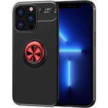 Case World Apple iPhone 13 Pro Max Kılıf Renkli Yüzüklü Manyetik Silikon Kapak Siyah - Kırmızı