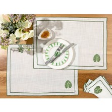 English Home Arzu Sabancı Tropikal Polyester 2'li Amerikan Servis 35 x 50 cm Beyaz - Yeşil