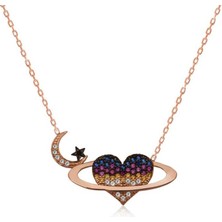 Gumush Gümüş Kalpli Gezegen Bayan Kolye