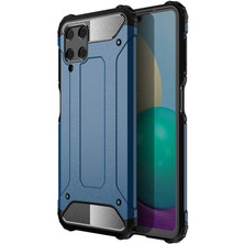 Case 4U Galaxy M32 Kılıf Kamera Korumalı Military Armor Çift Katmanlı Crash Silikon Kılıf Mavi