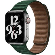 AktarMobile Apple Watch 7 6 Se 5 4 3 2 1 - 38 / 40 / 41 mm Uyumlu Baklalı Model Deri Kayış Mıknatıslı Kordon Koyu Yeşil