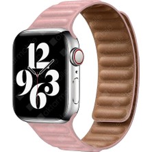 AktarMobile Apple Watch 7 6 Se 5 4 3 2 1 - 38 / 40 / 41 mm Uyumlu Baklalı Model Deri Kayış Mıknatıslı Kordon Pembe