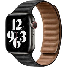 AktarMobile Apple Watch 7 6 Se 5 4 3 2 1 - 38 / 40 / 41 mm Uyumlu Baklalı Model Deri Kayış Mıknatıslı Kordon Siyah