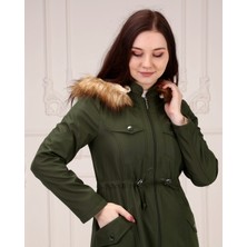 Vibeys Collection Haki Içi Kürkü ve Su Geçirmez Bayan Kışlık Mont & Kaban