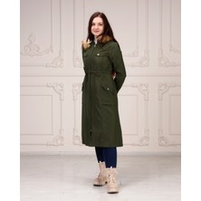 Vibeys Collection Haki Içi Kürkü ve Su Geçirmez Bayan Kışlık Mont & Kaban