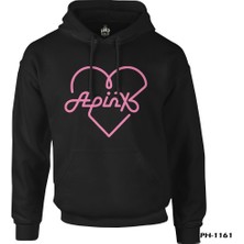 Lord T-Shirt Apink - Logo Kalp Siyah Erkek Fermuarsız Kapşonlu