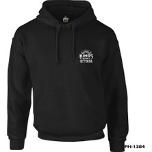 Lord T-Shirt Kings Born In October - Logo Siyah Erkek Fermuarsız Kapşonlu