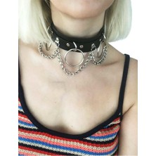 Metal Giyim Halka Zincir Detaylı Deri Chocker