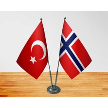 Bayrak Masa Üstü Norveç Bayrağı Türk Bayrağı Ikili Krom Direk Masa Bayrağı