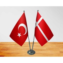 Bayrak Masa Üstü Danimarka Bayrağı Türk Bayrağı Ikili Krom Direk Masa Bayrağı