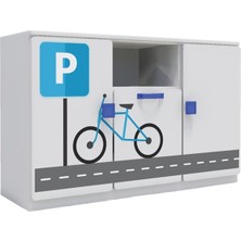 Woody Life 1 Çekmeceli 2 Kapaklı Dolap Şehir Temalı Anaokulu Kreş Çocuk Odası Dolabı