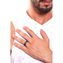 Labalaba Erkek Metalik Antrasit Lak Kaplama Ayarlanabilir Barış Sembolü Baskılı Yüzük