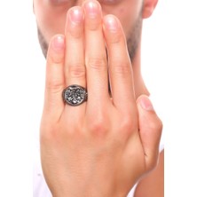 Labalaba Erkek Metalik Antrasit Lak Kaplama Ayarlanabilir Çift Başlı Kartal Baskılı Yüzük