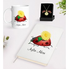 BK Kişiye Özel Uğurböceği Temalı Beyaz Defter Kupa ve Açılan Uğurböceği Kolye Hediye Seti-2