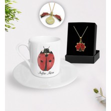 BK Kişiye Özel Uğurböceği Temalı Türk Kahvesi Fincanı ve Açılan Uğurböceği Kolye Hediye Seti-3