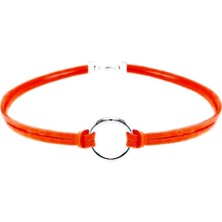 BijuStore Kadın Süet Round Choker Turuncu Renk