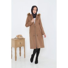 Kmk Kadın Kaşmir Kaşe Kapşonlu Kürklü Kaban Mont